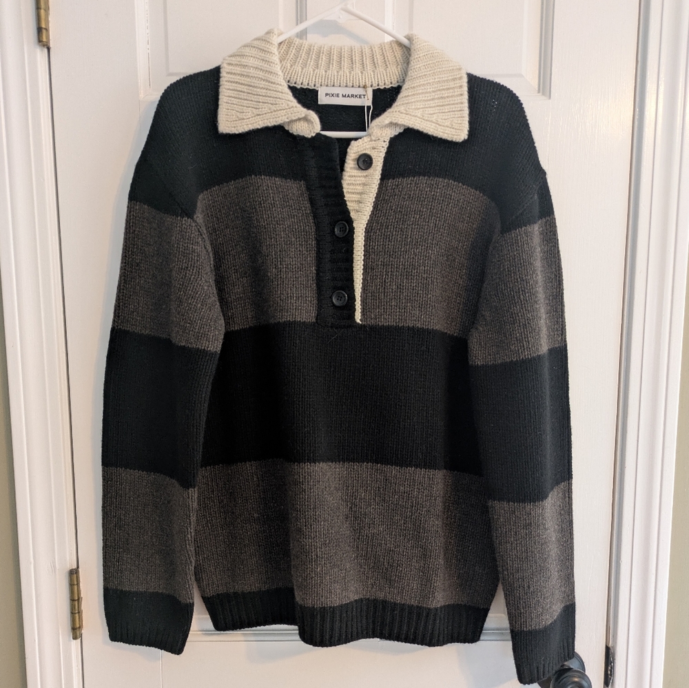 NWT Pixie Market merino wool oversized collared sweater size L academia preppy